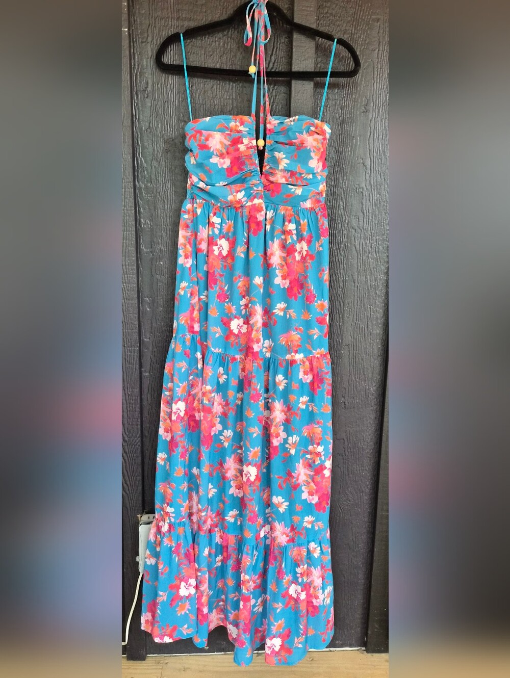 Peach Love California Turquoise Floral Maxi Skirt